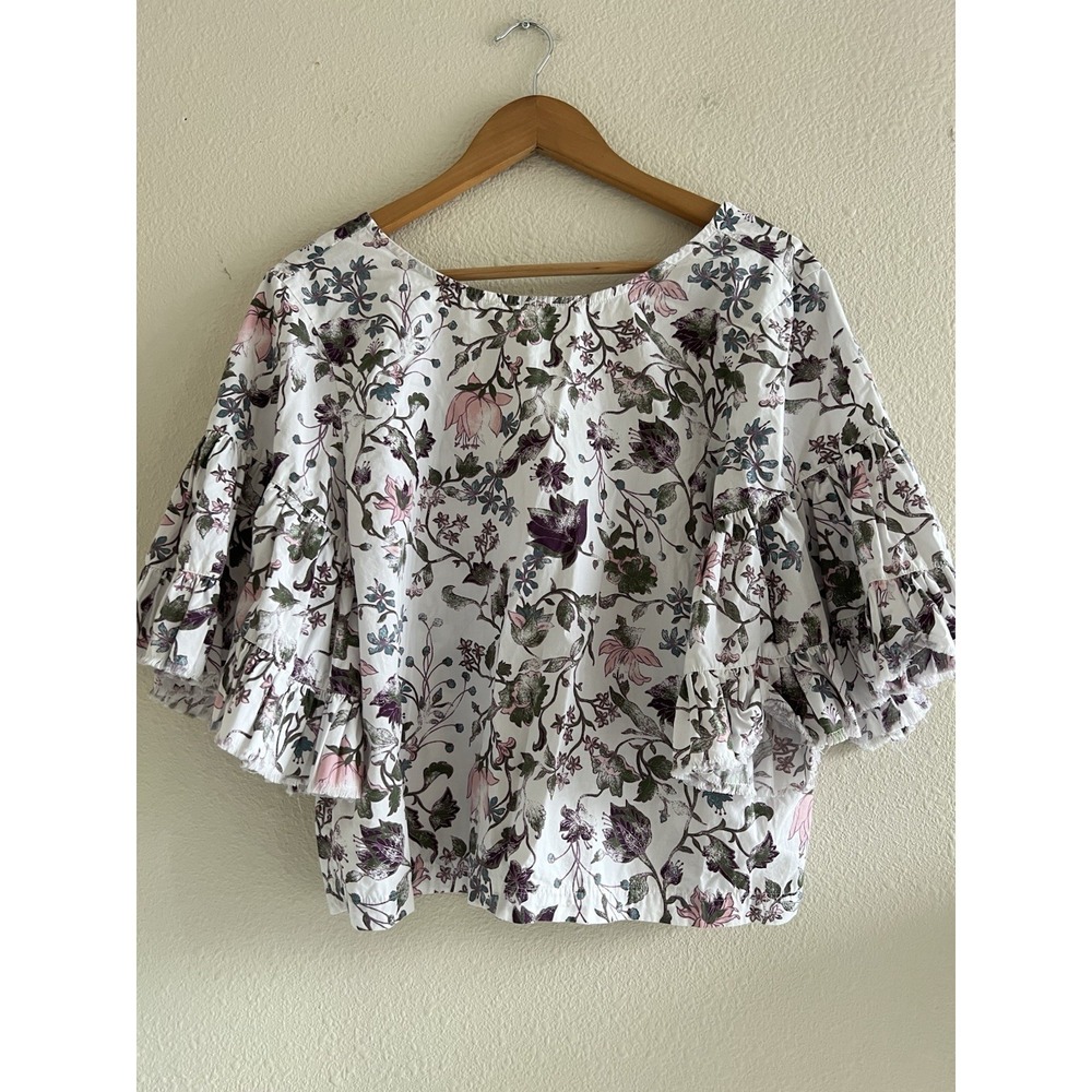 Melrose and Market Floral Flare Ruffle Sleeves Top Sz. M Boho Cottage Flowy